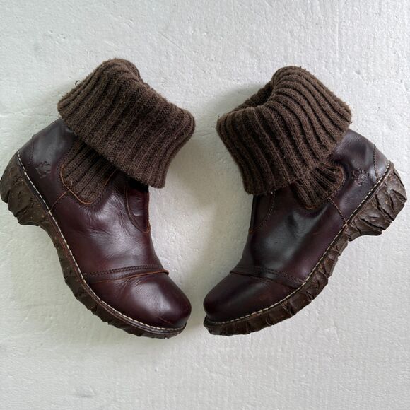 Size 6 - EUC El Naturalista Yggdrasil Red Leather Fold Over Sock Boots - Picture 3 of 11